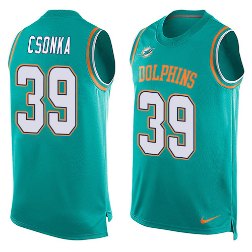 Men's Limited Larry Csonka Nike Jersey Aqua Green - #39 Player Name & Number Tank Top NFL Miami Dolphins